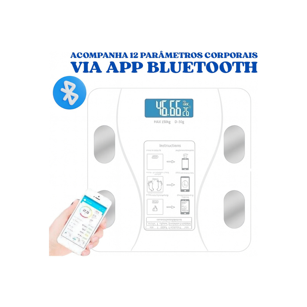 Balança Digital Corporal Banheiro Bioimpedância Bluetooth
