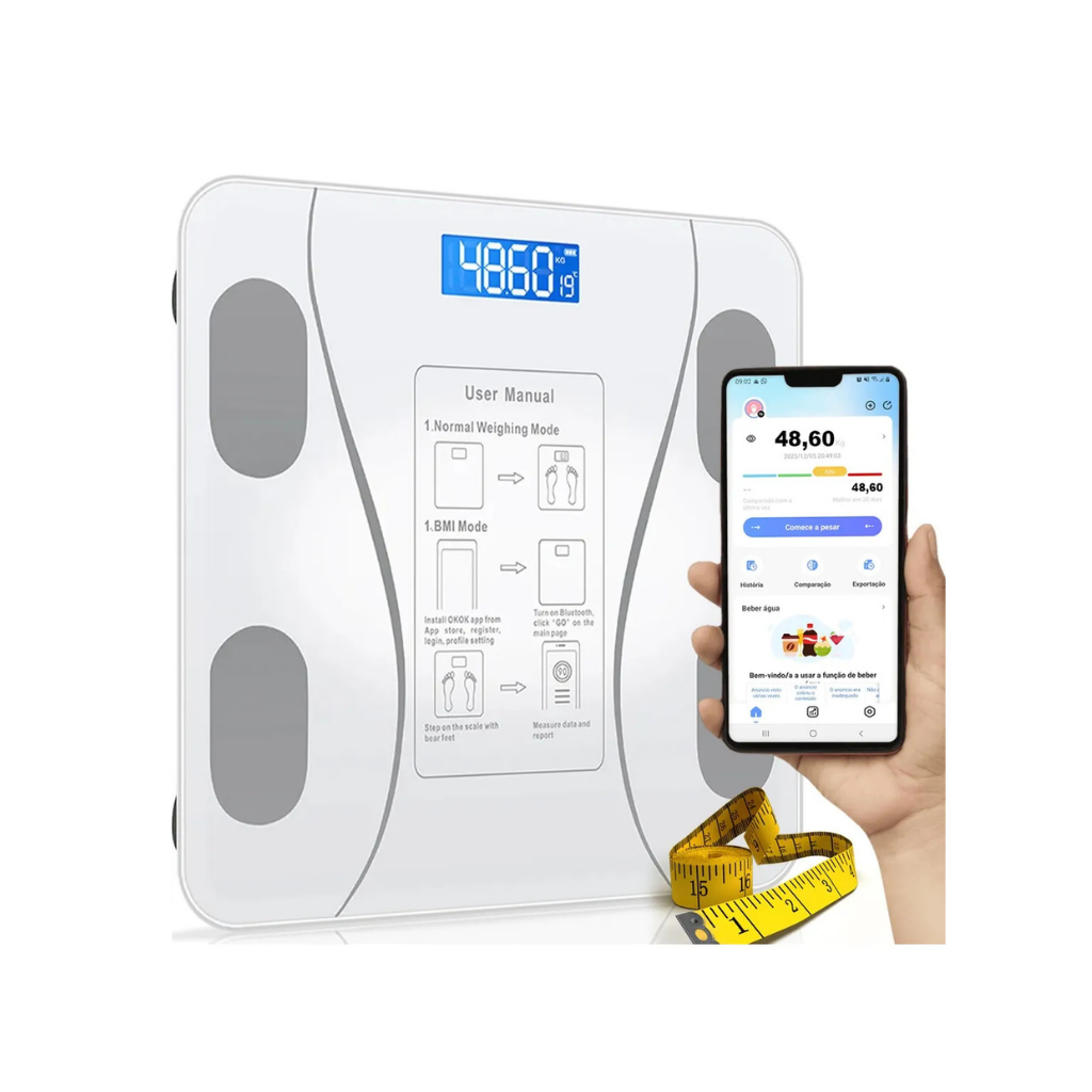 Balança Digital Corporal Banheiro Bioimpedância Bluetooth