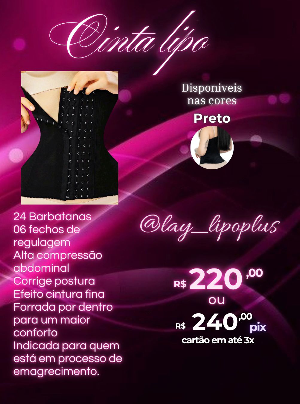 Cinta Lipo 24 Barbatanas 06 fechos Alta compressão